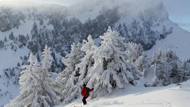 Descente a ski devant le Grand Som